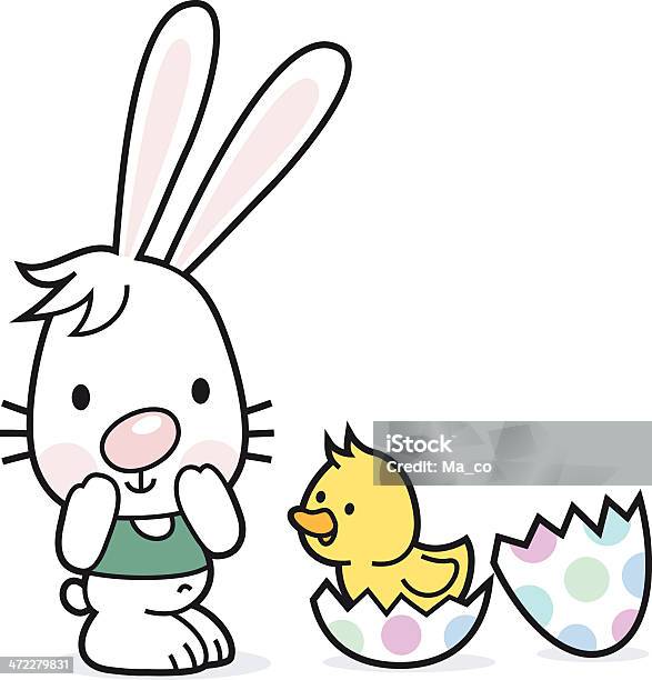 Osterhase Mit Ei Ein Chick Stock Vektor Art und mehr Bilder von Huhn - Geflügel - Huhn - Geflügel, Anthropomorph, Charakterkopf