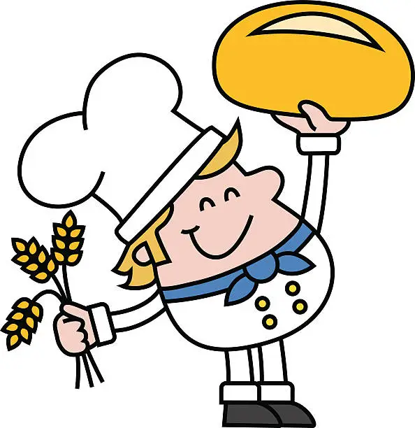 Vector illustration of baker with bun and cereal