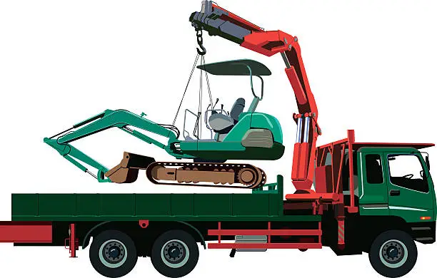 Vector illustration of truck crane pick up grab