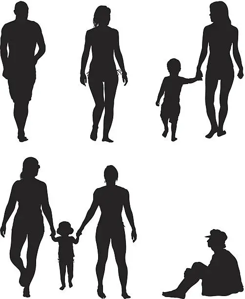 Vector illustration of People silhouettes at the beach