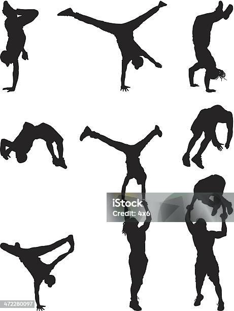 Silhouettes Break Dancing And Flipping Stock Illustration - Download Image Now - Breakdancing, Handstand, Krumping