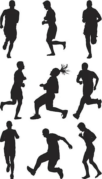 Vector illustration of Silhouette men running and jogging