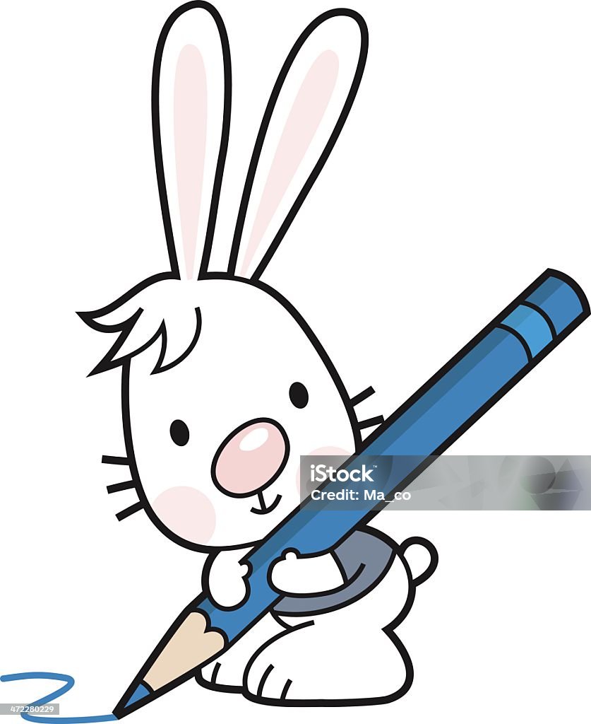 cartoon Bunny with a crayon / colored pencil vector illustration of a bunny with crayon - paints a picture  Child stock vector