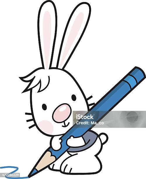 Cartoon Bunny With A Crayon Colored Pencil Stock Illustration - Download Image Now - Child, Pen, Animal