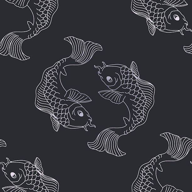 ilustraciones, imágenes clip art, dibujos animados e iconos de stock de patrón con peces koi - pez ilustraciones