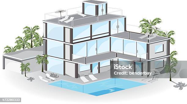 Hôtel Vecteurs libres de droits et plus d'images vectorielles de Piscine - Piscine, Patio, Fond blanc