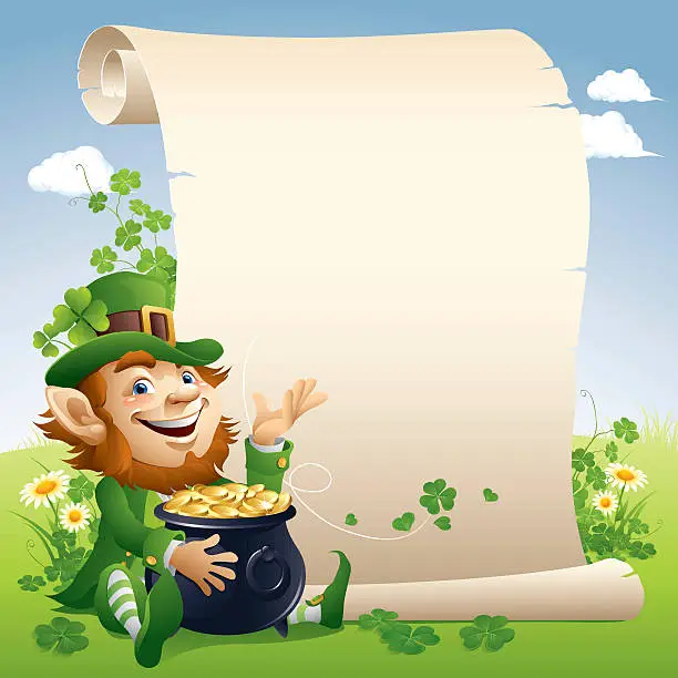 Vector illustration of Leprechaun - Scroll