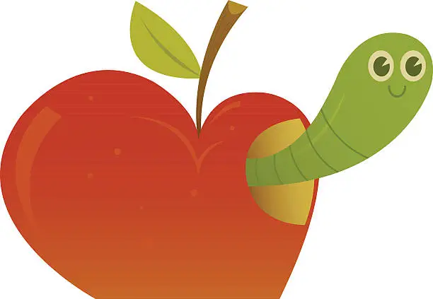 Vector illustration of Worm in an Apple