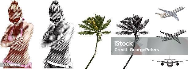 Tropikalna Plaża Wakacje Elementy Projektu - Stockowe grafiki wektorowe i więcej obrazów Palma kokosowa - Palma kokosowa, Wiosenne wakacje, Bikini