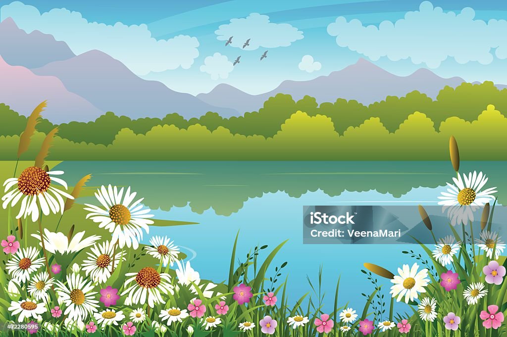 Paysage de printemps - clipart vectoriel de Lac libre de droits