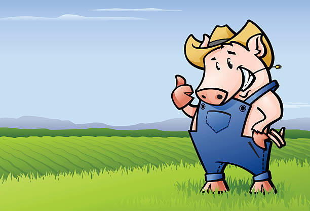Pig Farmer vector art illustration