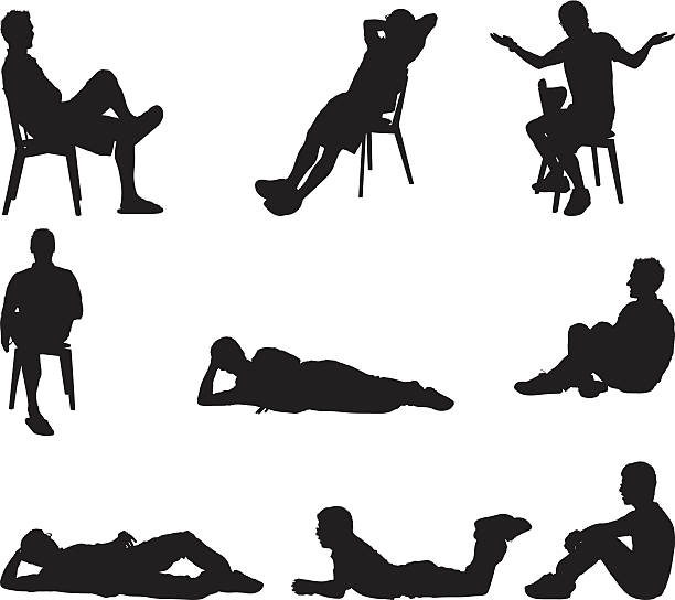 männliche silhouetten sitz- und leg dich auf - überkreuzte beine stock-grafiken, -clipart, -cartoons und -symbole