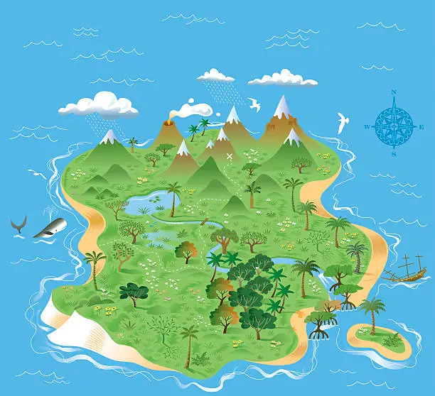 Vector illustration of Illustrated treasure island