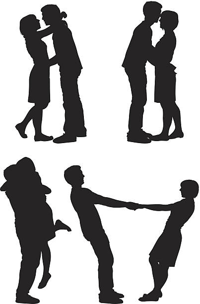 счастливые пары, милый флиртовать - love computer graphic dancing people stock illustrations