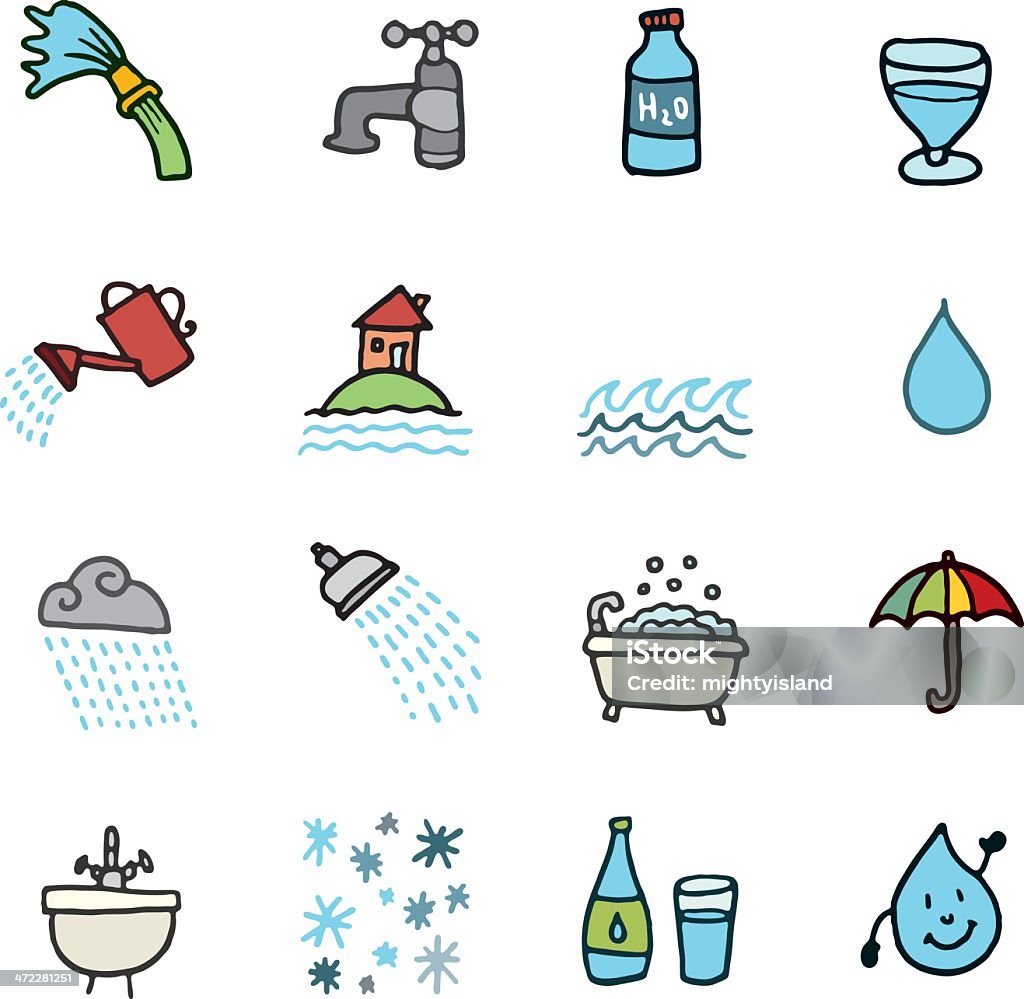 Wasser doodle icon-set - Lizenzfrei Gekritzel - Zeichnung Vektorgrafik