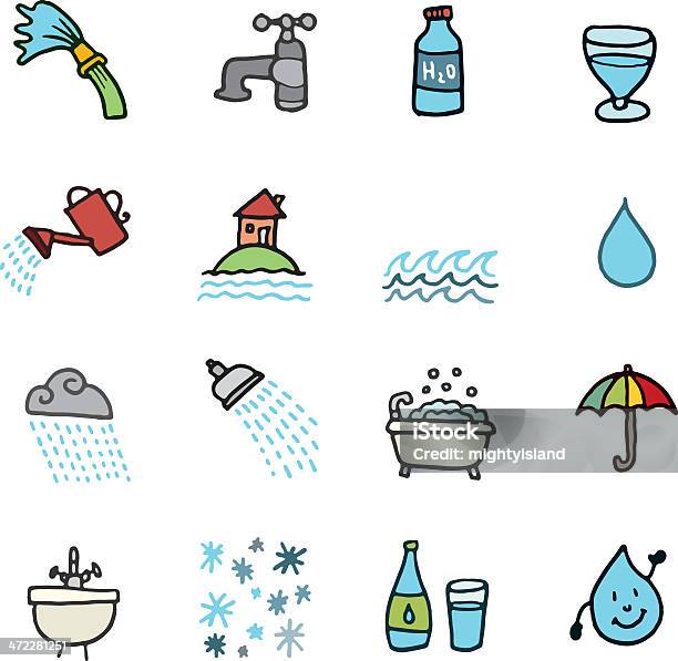 Wasser Doodle Iconset Stock Vektor Art und mehr Bilder von Gekritzel - Zeichnung - Gekritzel - Zeichnung, Wasser, Wasserflasche