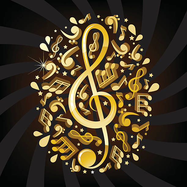 ilustrações, clipart, desenhos animados e ícones de clave de sol dourado illustrarion - musical note treble clef music three dimensional shape