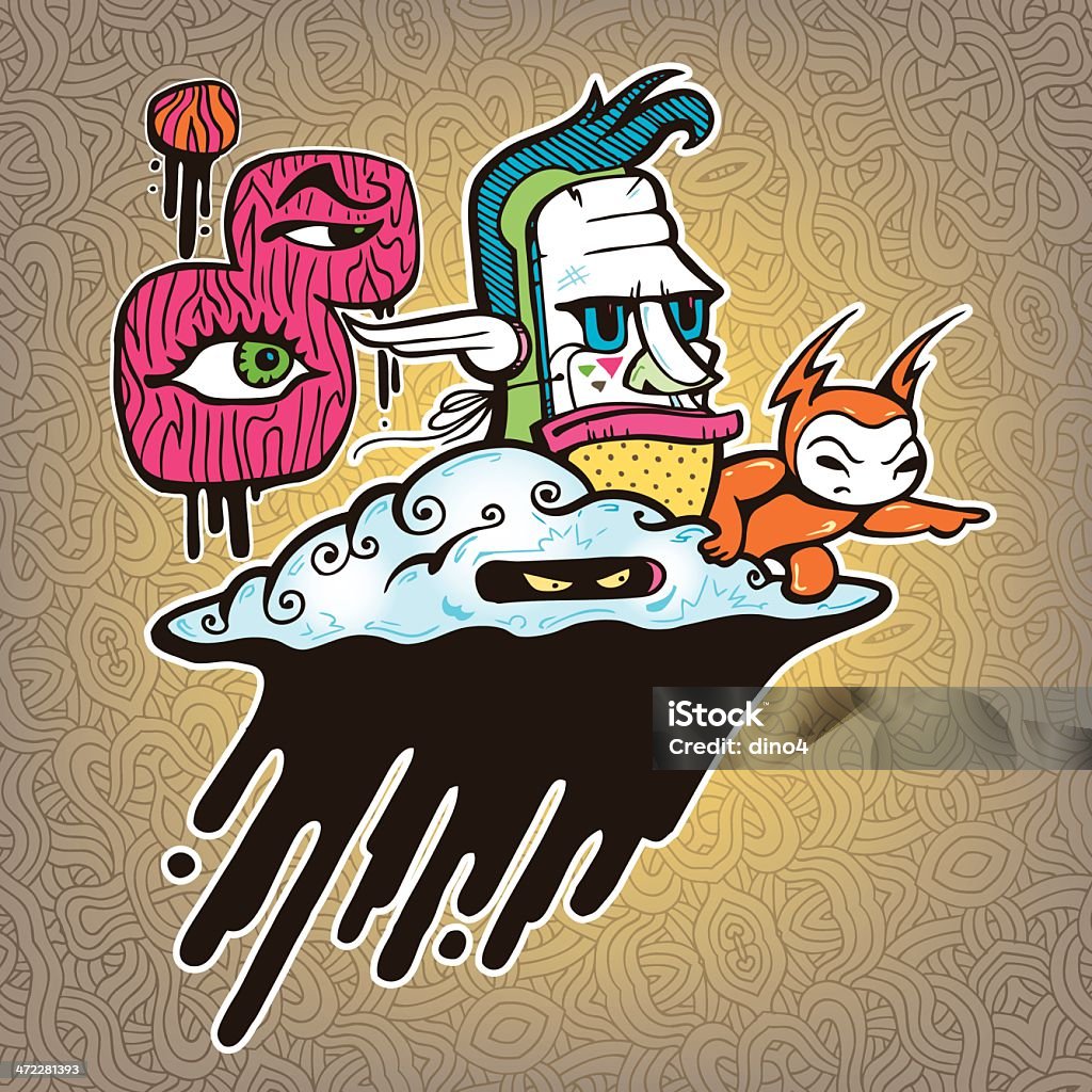 Doom Cloud An angry cloud floating on a squiggly background. Graffiti stock vector