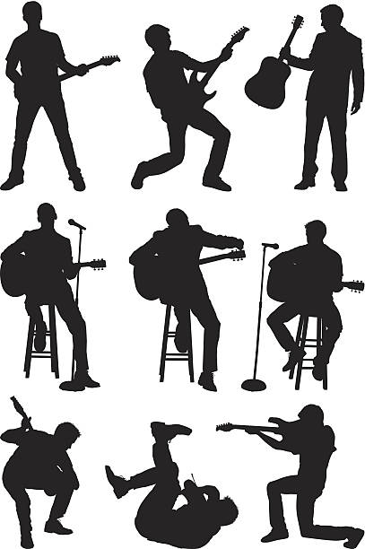 Men playing guitar and singing Men playing guitar and singinghttp://www.twodozendesign.info/i/1.png guitar silhouettes stock illustrations