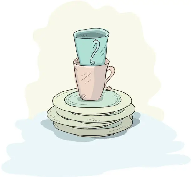 Vector illustration of Cups and plates