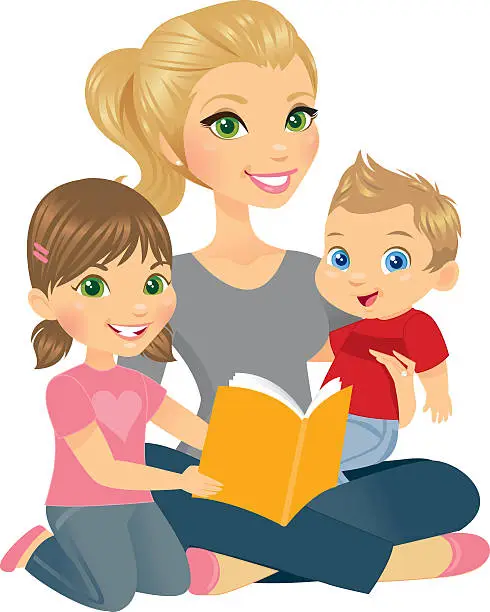 Vector illustration of Mommy and Two Kids
