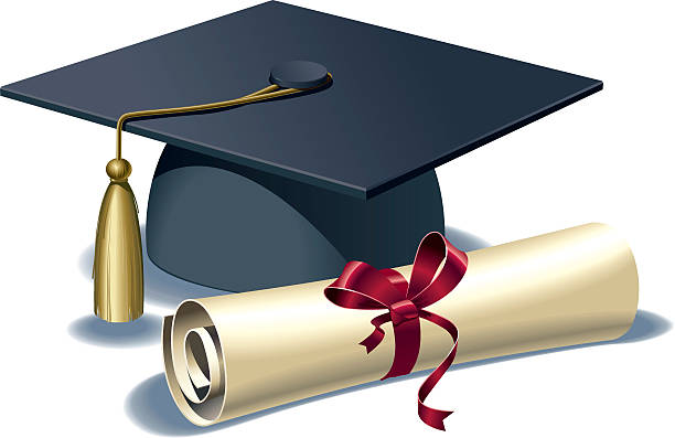 Mortar board and diploma Mortar board and rolled diploma bachelor's degree stock illustrations