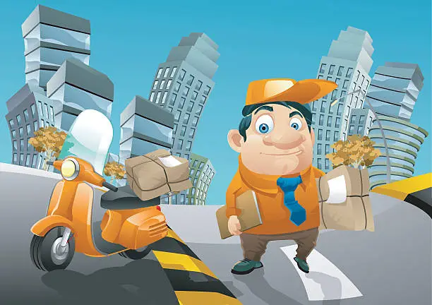 Vector illustration of Delivery Man in City