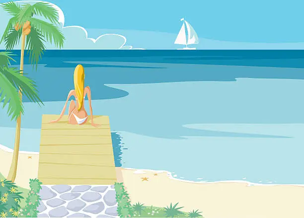 Vector illustration of beach girl