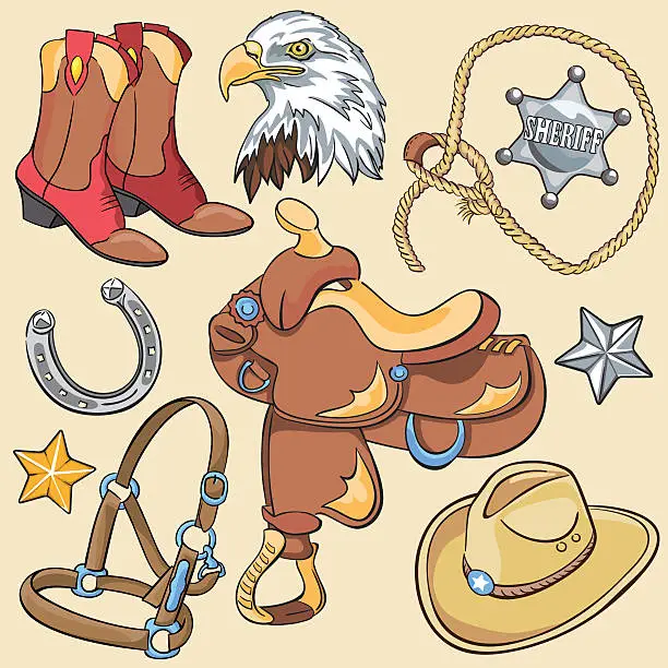 Vector illustration of Cowboy & Wild West Icons