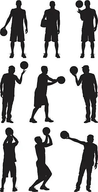 Vector illustration of basketball hoops stars posing with basketballs