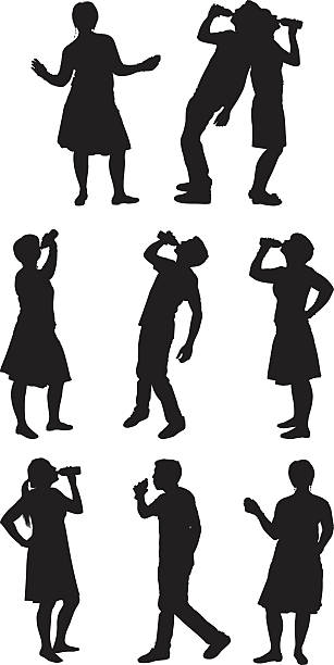 spragniony mężczyzn i kobiet picie butelki wody - quench thirst stock illustrations