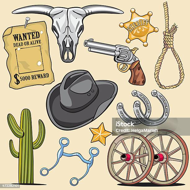 Western Design Elements Stock Illustration - Download Image Now - Cowboy, Group Of Objects, American Culture