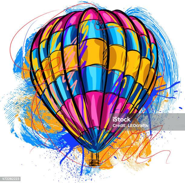 Kolorowy Balon Na Ogrzane Powietrze - Stockowe grafiki wektorowe i więcej obrazów Balon na ogrzane powietrze - Balon na ogrzane powietrze, Malarstwo, Bazgroły - Wzór