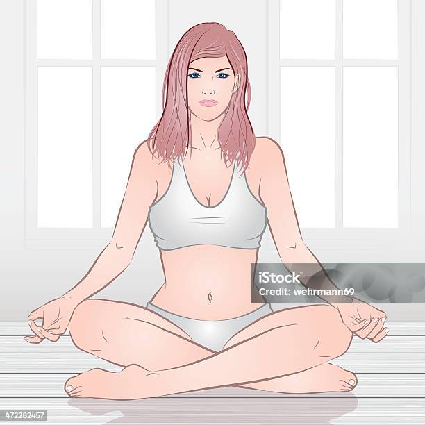 Yoga En Face De Lhôtel Vecteurs libres de droits et plus d'images vectorielles de Adulte - Adulte, Adulte d'âge moyen, Assis