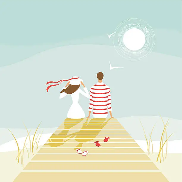 Vector illustration of Summer lovers on a wharf