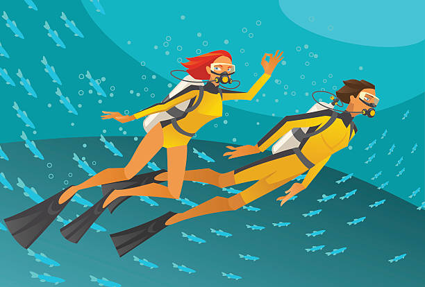 Pair of divers vector art illustration