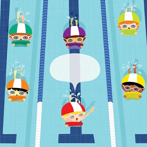 Vector illustration of Swim race. Kids swimming. Illustration vector cartoon