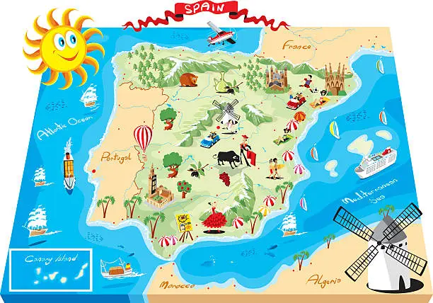 Vector illustration of Cartoon map of Spain