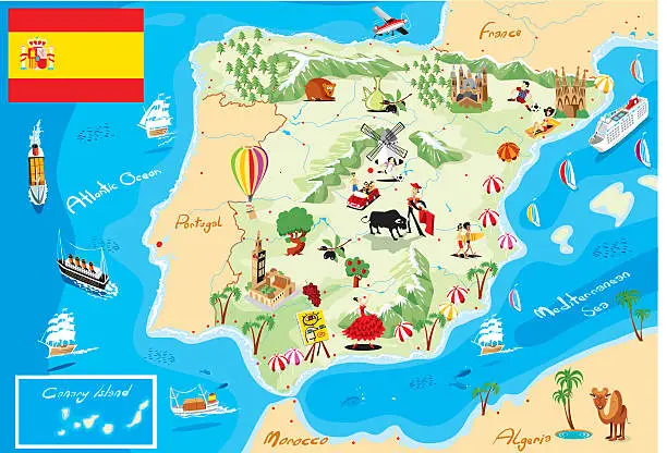 Vector illustration of Cartoon map of Spain