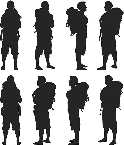 Vector illustration of All around views of male backpacker