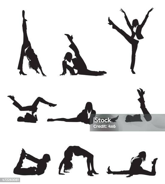 Flexible Femme Daffaires Avec Les Jambes Longues Étirements Vecteurs libres de droits et plus d'images vectorielles de Femmes