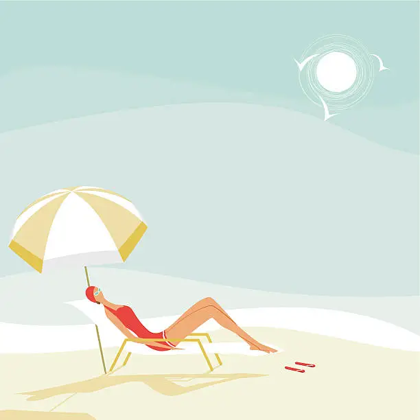 Vector illustration of Summer woman on the beach