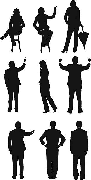 illustrazioni stock, clip art, cartoni animati e icone di tendenza di vista posteriore di uomini e businesswomen' - woman with arms raised back view