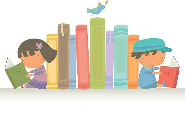 Vector illustration of Let's read together