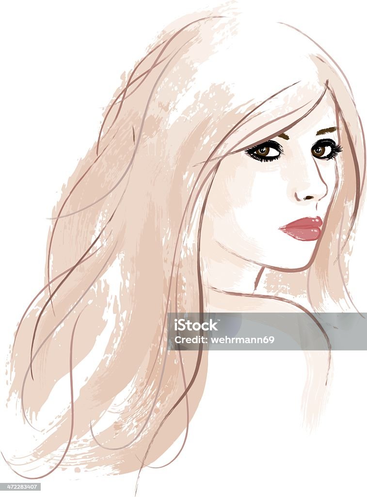 Woman looking over her shoulder Vector-illustration in brush-style of a woman with long brown hair looking over her shoulder Human Face stock vector