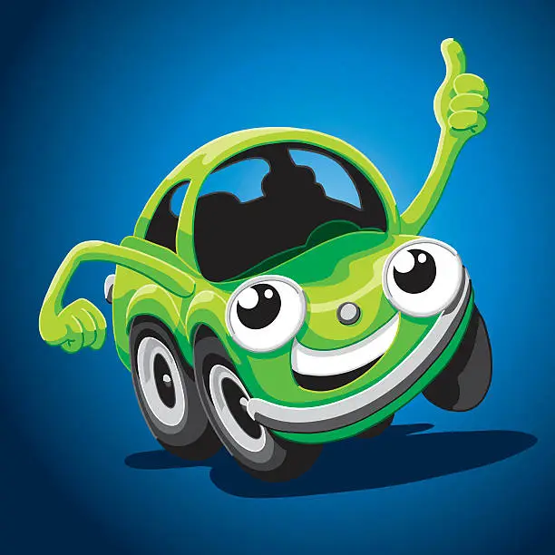 Vector illustration of Happy Cartoon Car Thumbs Up