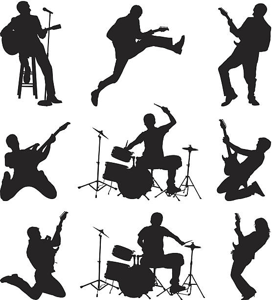 Rock and roll rockers rocking out Rock and roll rockers rocking outhttp://www.twodozendesign.info/i/1.png microphone silhouettes stock illustrations