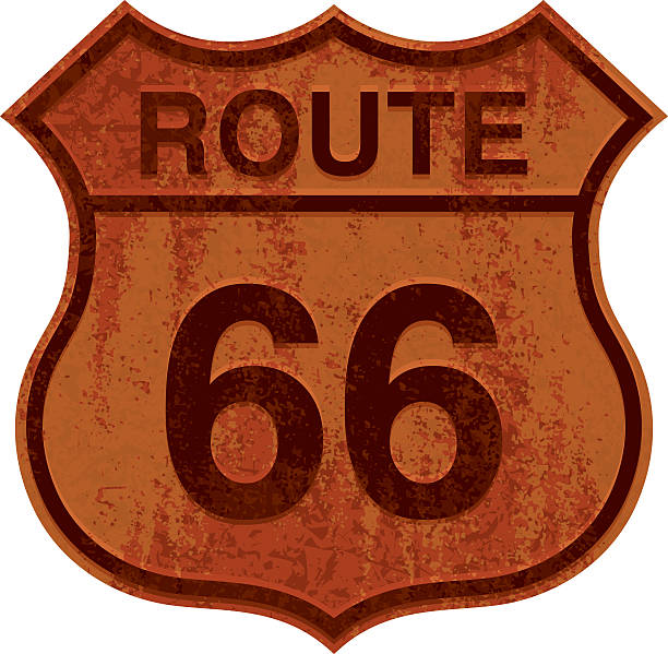zardzewiały znak route 66 - route 66 thoroughfare sign number 66 stock illustrations