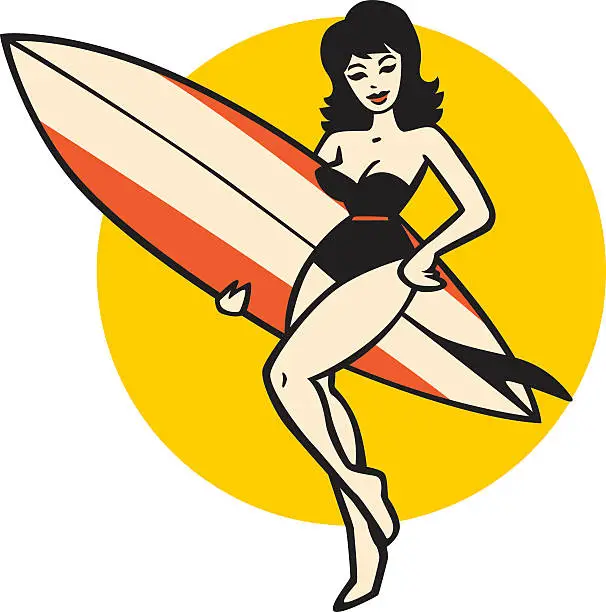 Vector illustration of retro surfer woman