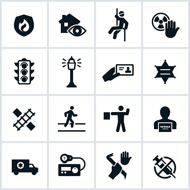 ilustraciones, imágenes clip art, dibujos animados e iconos de stock de iconos de seguridad pública - crossing guard